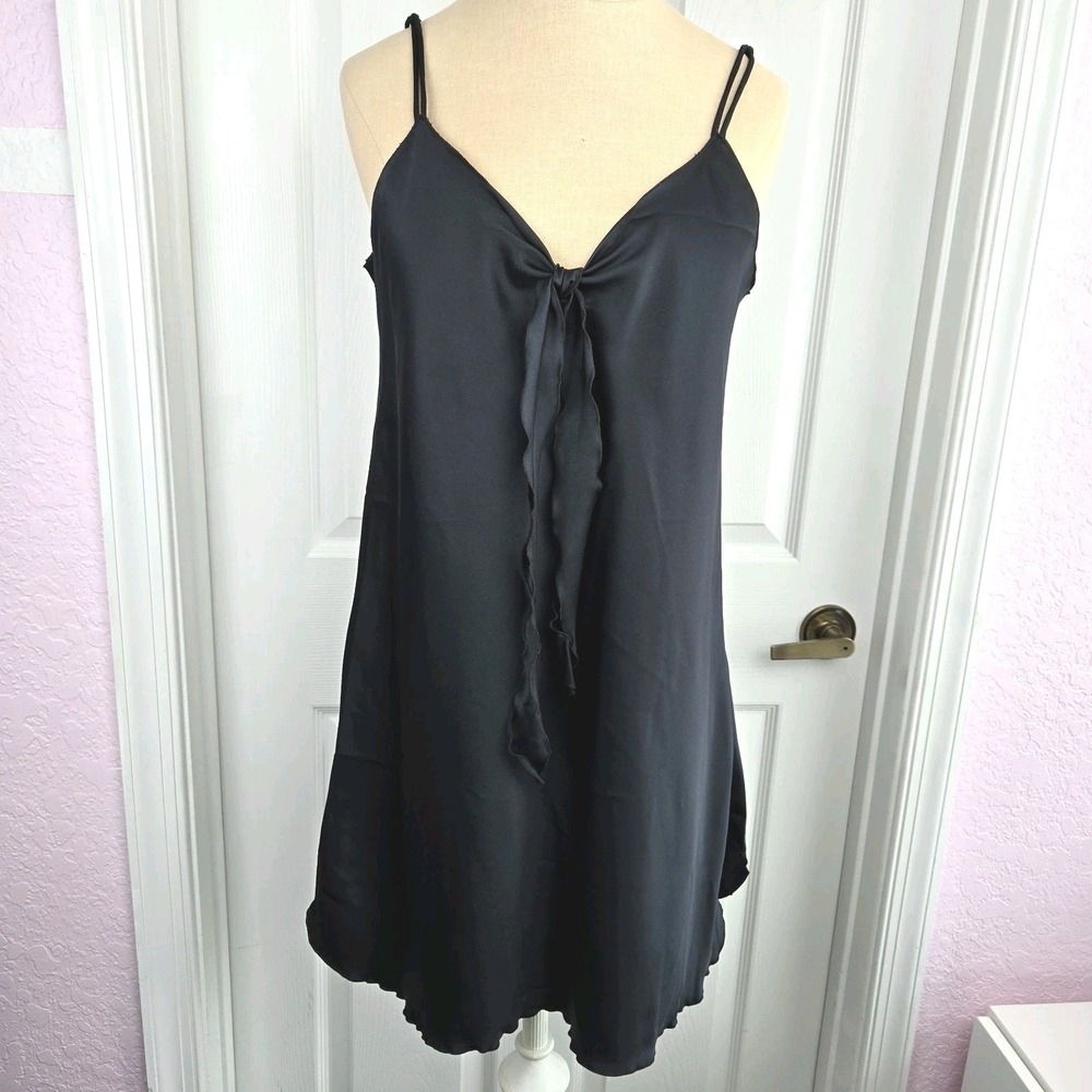 Miss Elaine Vtg Tie Front Short Black Nightgown Nightie Size S Lingerie USA